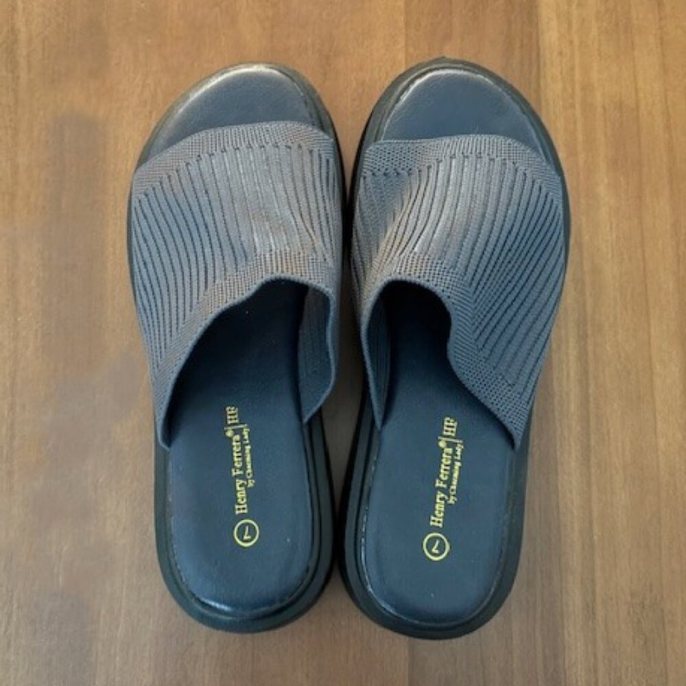 Henry Ferrera Navy Blue Flat Comfort Sandals (Size 7 Wide)